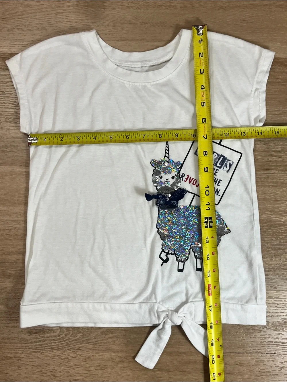 Justice Girls Revolution Flipping Sequin Llama Graphic Tie Hem T-Shirt Size 6/7